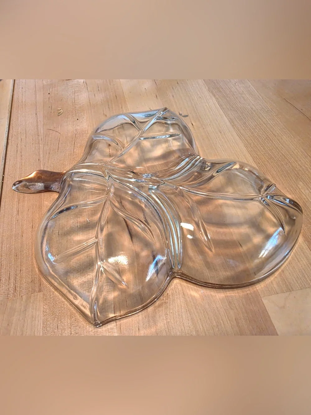 Vintage Hazel Atlas Fall Autumn clear Leaf-Shaped Glass Serving Tray Home Dining
